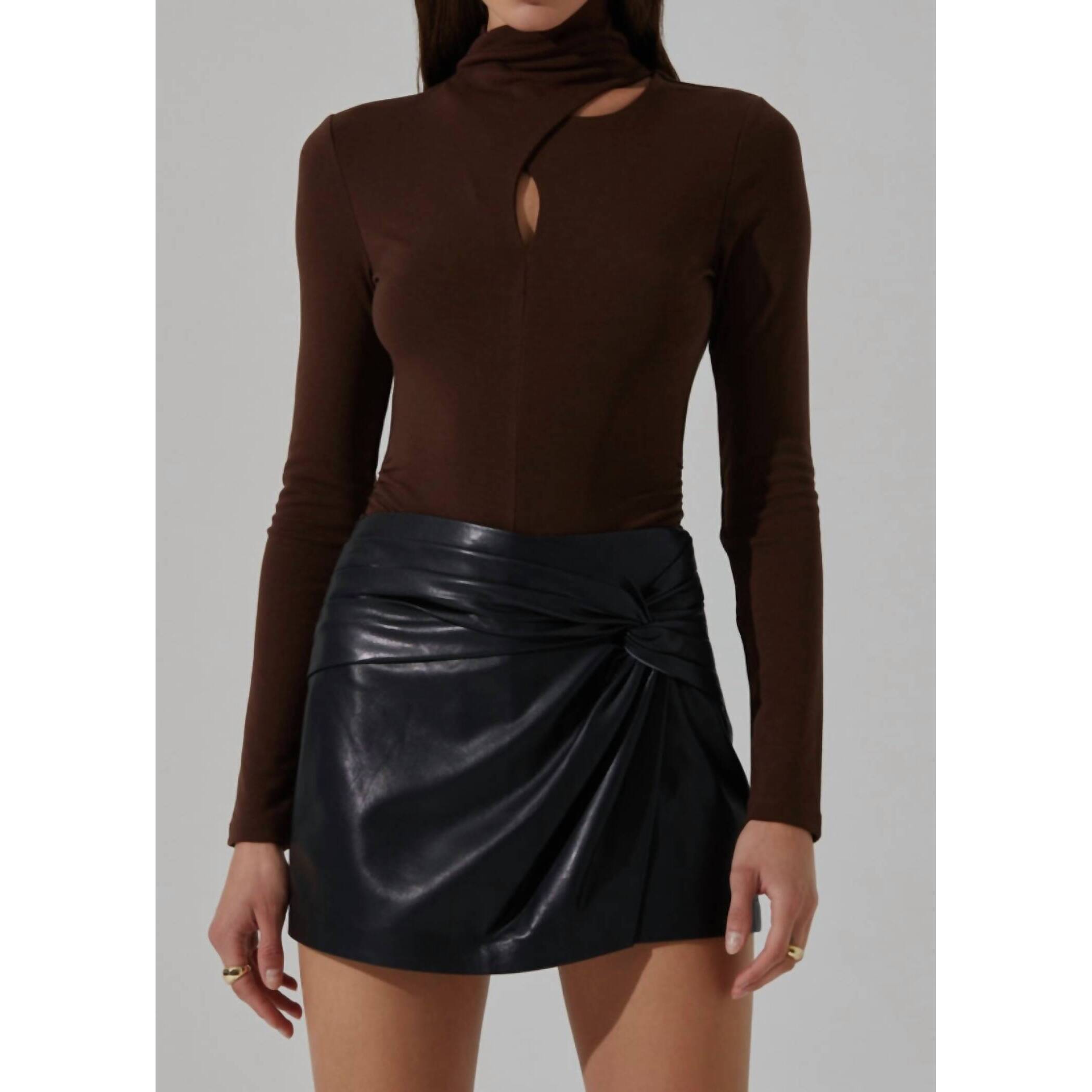 New Astr Lorela Crossover Bodysuit In Brown